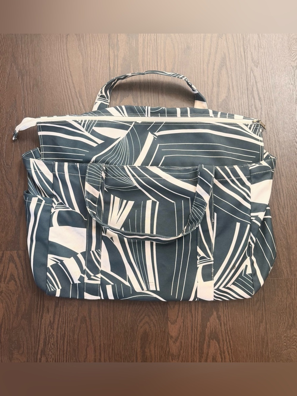Forest Green & White Tropical Printed Travel Tote Bag